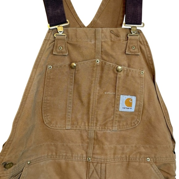Carhartt Quilted 40x30 Meas 28.5L INSULATED Red Lined Distressed Bib Overalls - Picture 1 of 15